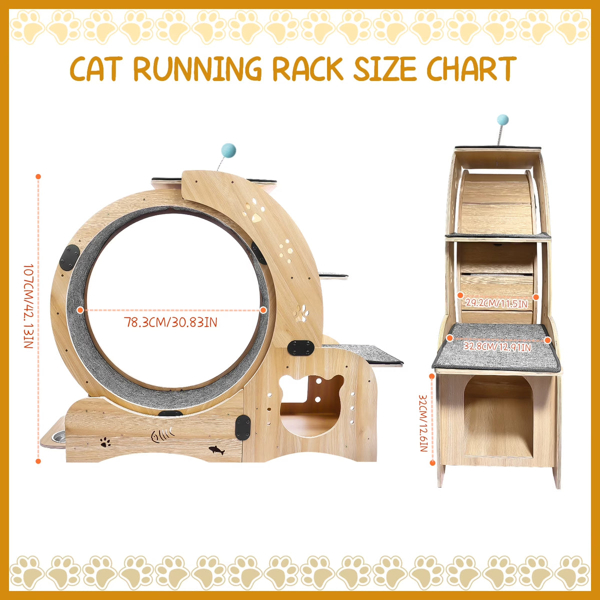6-In-1 Cat Exercise Wheel, Upgraded Indoor Cat Running Wheel with Silent Track, Large Cat Treadmill for Exercise & Play, Cat Walking Wheel, Cat Furniture & Cat Toy